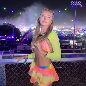 RAINBOW RAVER FISHNET MINI SKIRT & TOP